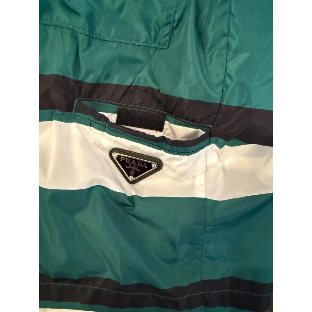 PRADA UB334 Men's Strip‎ Boxer Baiadera Nylon Green Swim Suit Sz. 46- 32